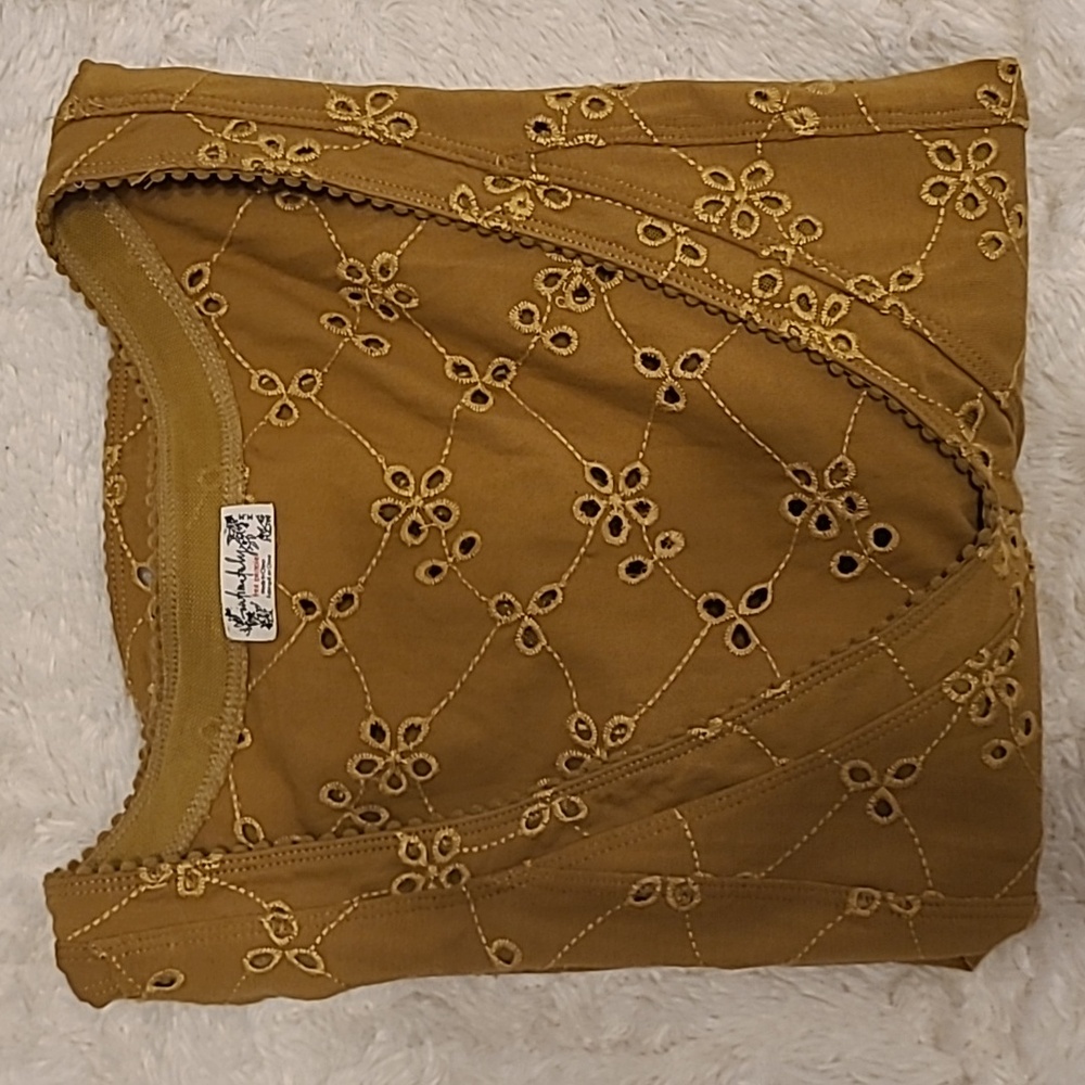 Free People Intimately Full Bloom Long Sleeve Eyelet Top Medium in Dried Tobacco - Picture 2 of 10